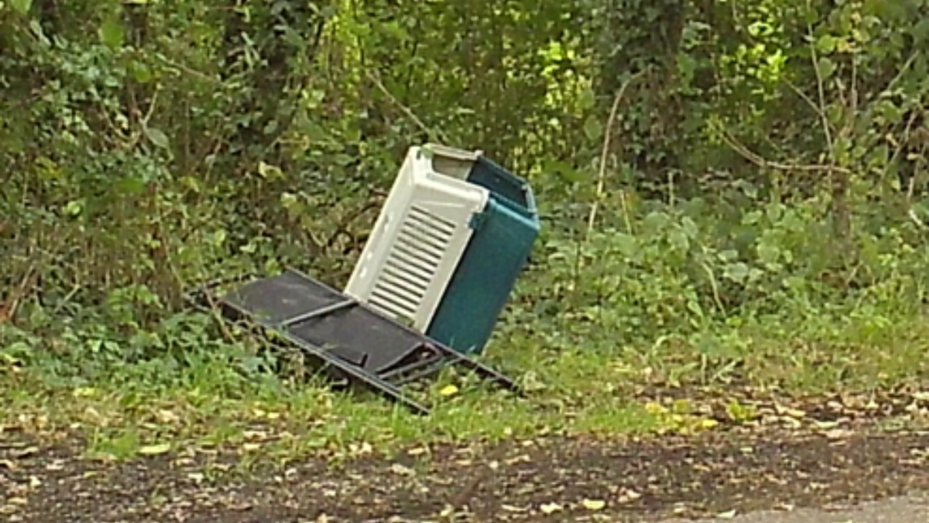 Cat carrier fly-tipped in Romsey
