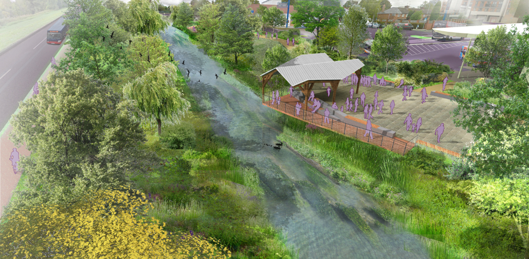 Aerial view of Western Avenue Riverside Park proposals