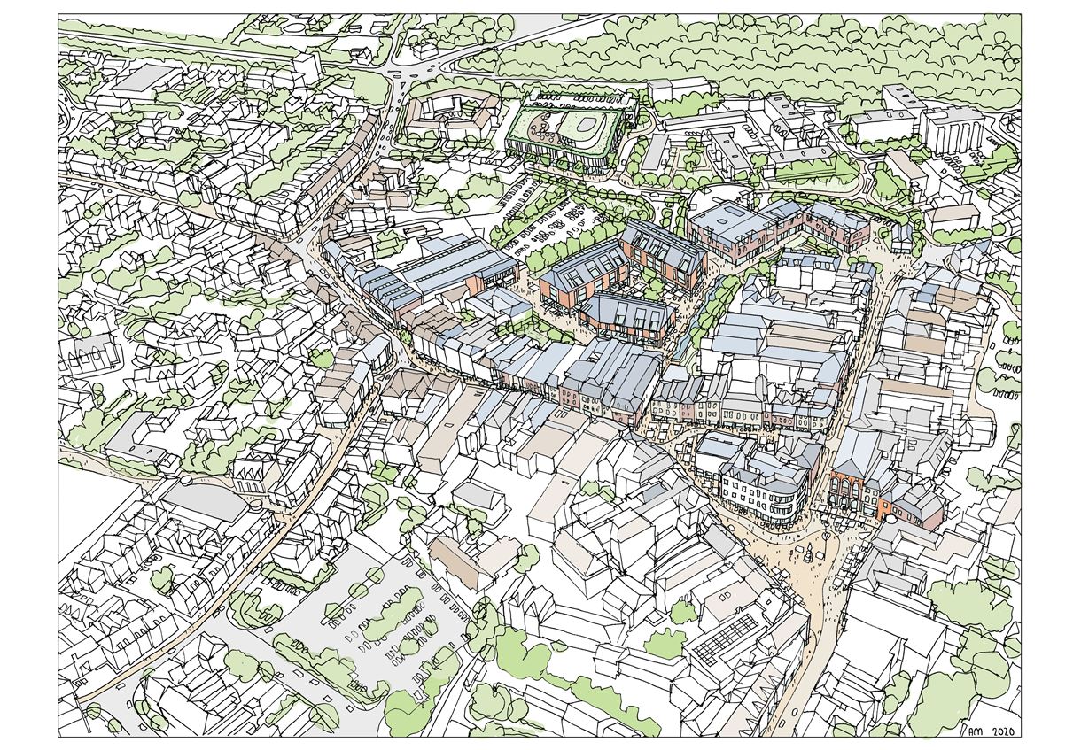 Artist impression of Romsey, aerial view